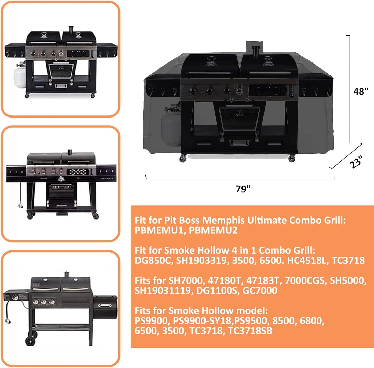Grill Cover for Pit Boss Memphis Ultimate and Smoke Hollow PS9900 DG1100S 4 in1 Combo Grill, 600D 79" Heavy Duty Waterproof Cover for GC7000 Gas/Charcoal Grill