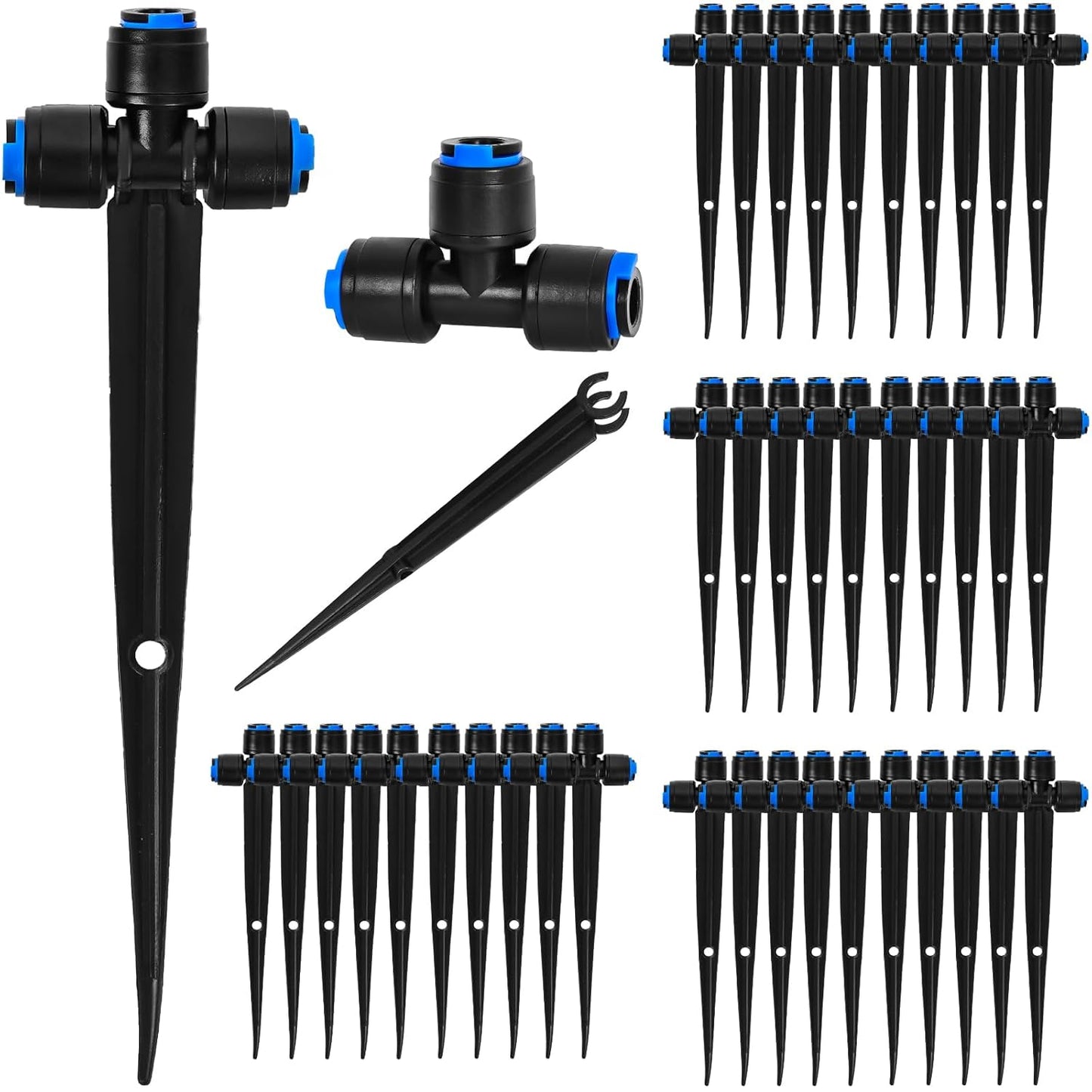 40 Pack 1/4" Drip Irrigation Tee Connectors, Quick Connect Universal Drip Irrigation Tubing Coupling Valve, Connector Locking Fitting for Sprinkler or Drip Irrigation System