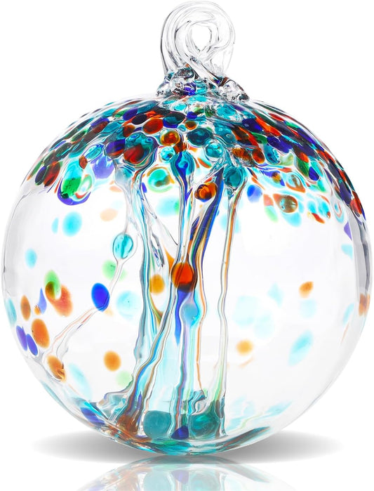 VOREEN 4" Hanging Glass Garden Gazing Ball Hand Blown Glass Witch Ball Christmas Ornament Friendship Balls for Outdoor Garden Patio Window Home Décor, Gift for Mom Wife Friend, Teal Blue