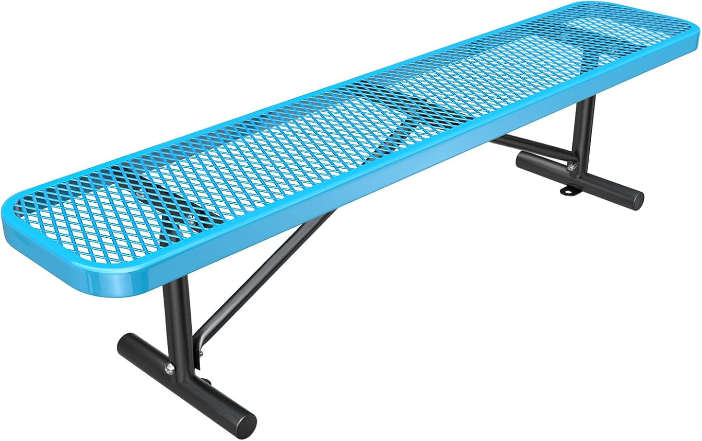 Heavy-Duty Park Bench or Table for Outside - Black Coated Outdoor Furniture Steel Bench, Commercial-Grade Outdoor Benches Weatherproof for Park, Patio, Porch (Blue, 6FT (Without Backrest))