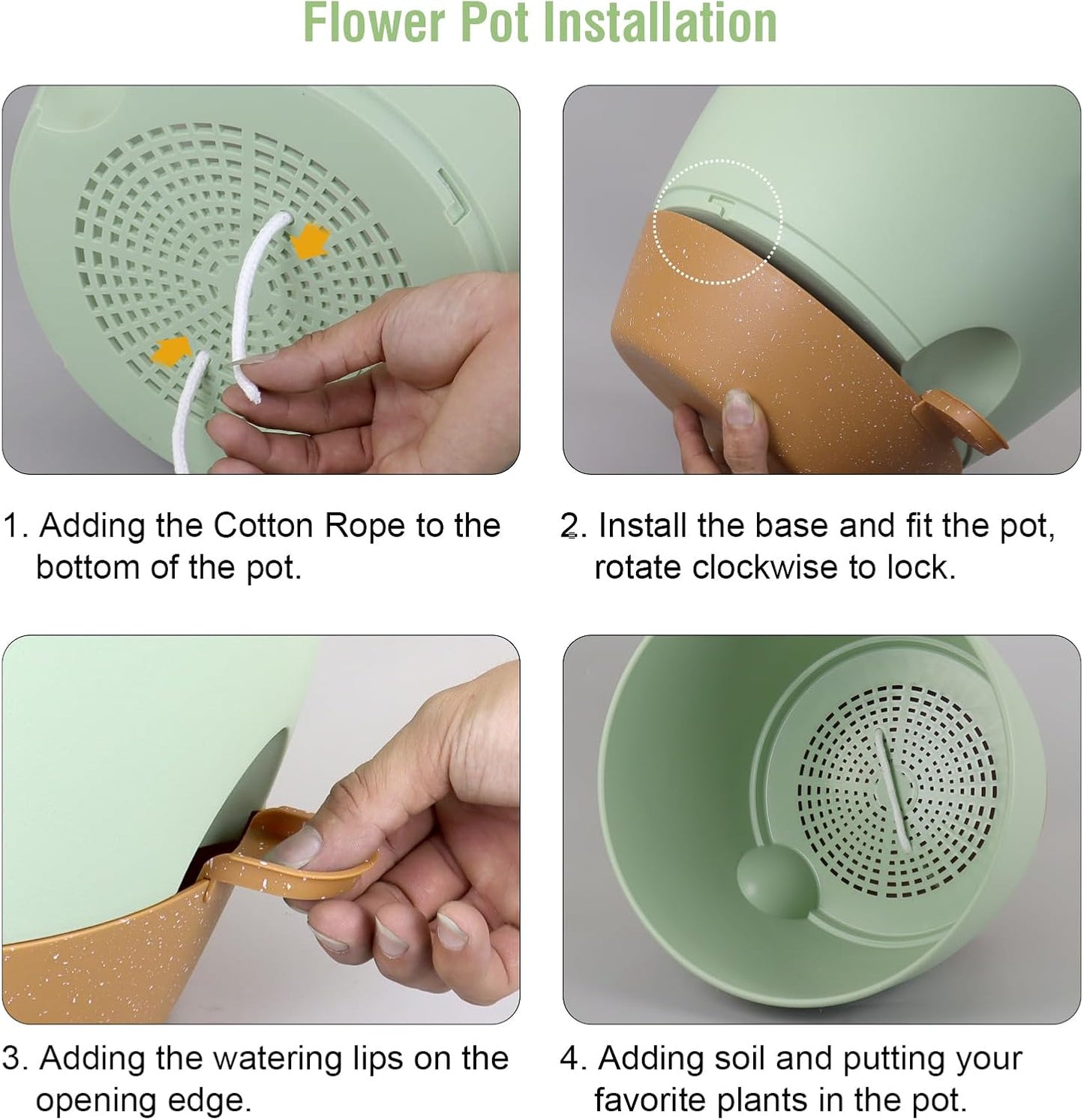 12 inch Large Self Watering Pots, Plant Pots with Mesh Drainage Holes for Indoor Outdoor Plants, Plastic Planters with Deep Reservoir for Garden House Flower Plants, Green with Brown