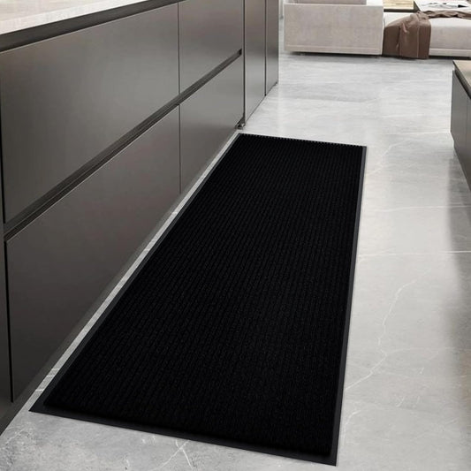 fani Heavy Duty Large Outdoor Indoor Entrance Black Doormat Waterproof Low Profile Entrance Rug Front Door Mat Patio Anti-Skid Rubber Back, 23x72 inch (Jet Black)