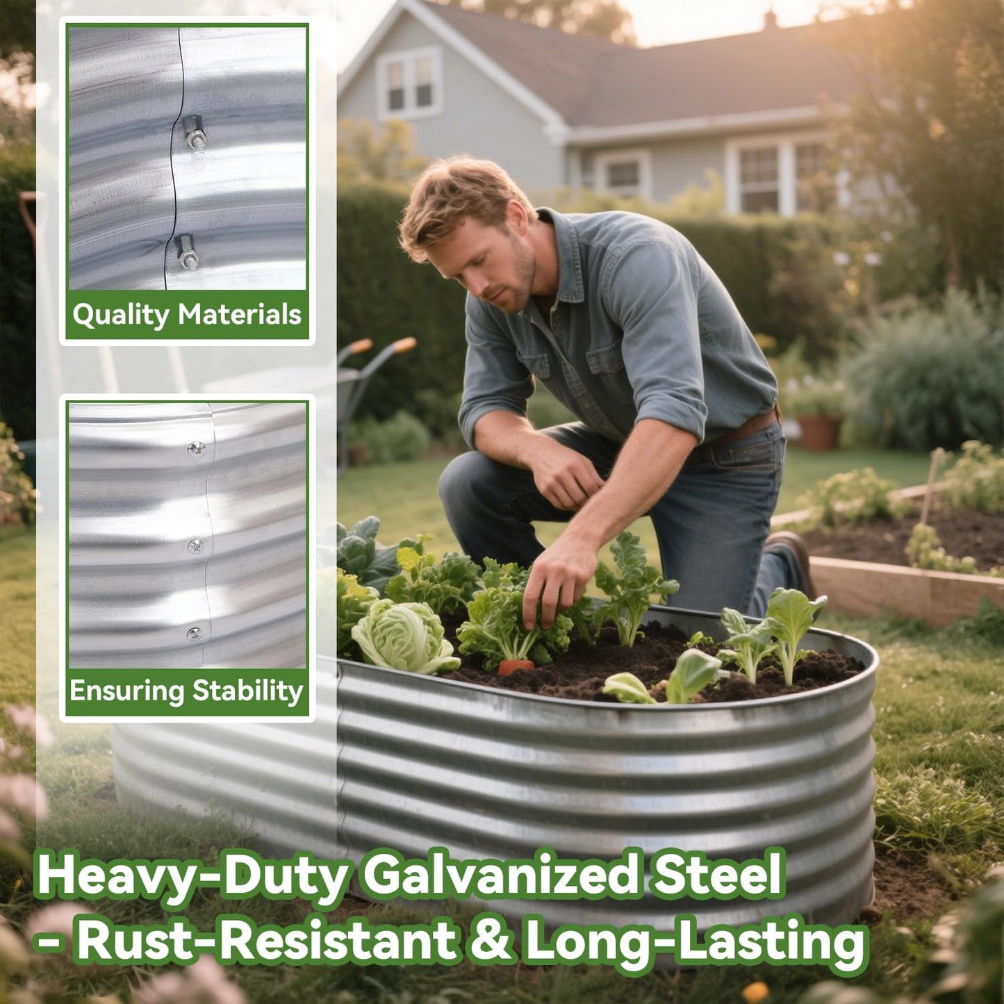 Galvanized Raised Garden Bed 4x2x1ft，Outdoor Large Metal Planter Box for Vegetables, Flowers, and Herbs – Heavy Duty Steel Raised Bed for Backyard Gardening – Rust-Resistant Flower Bed