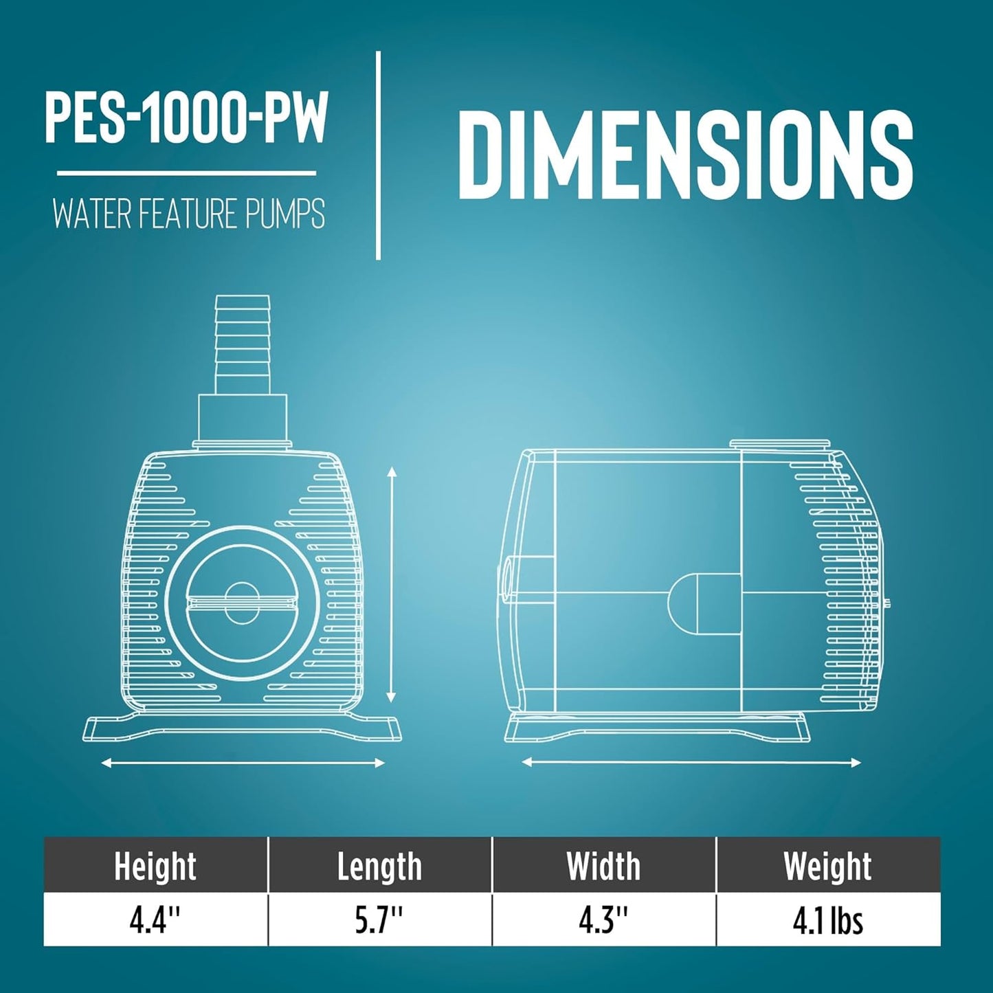 Little Giant PES-1000-PW 115-Volt, 1150 GPH Magnetic Drive Fountain/Pond Pump with 15-Ft. Cord, Black, 566722