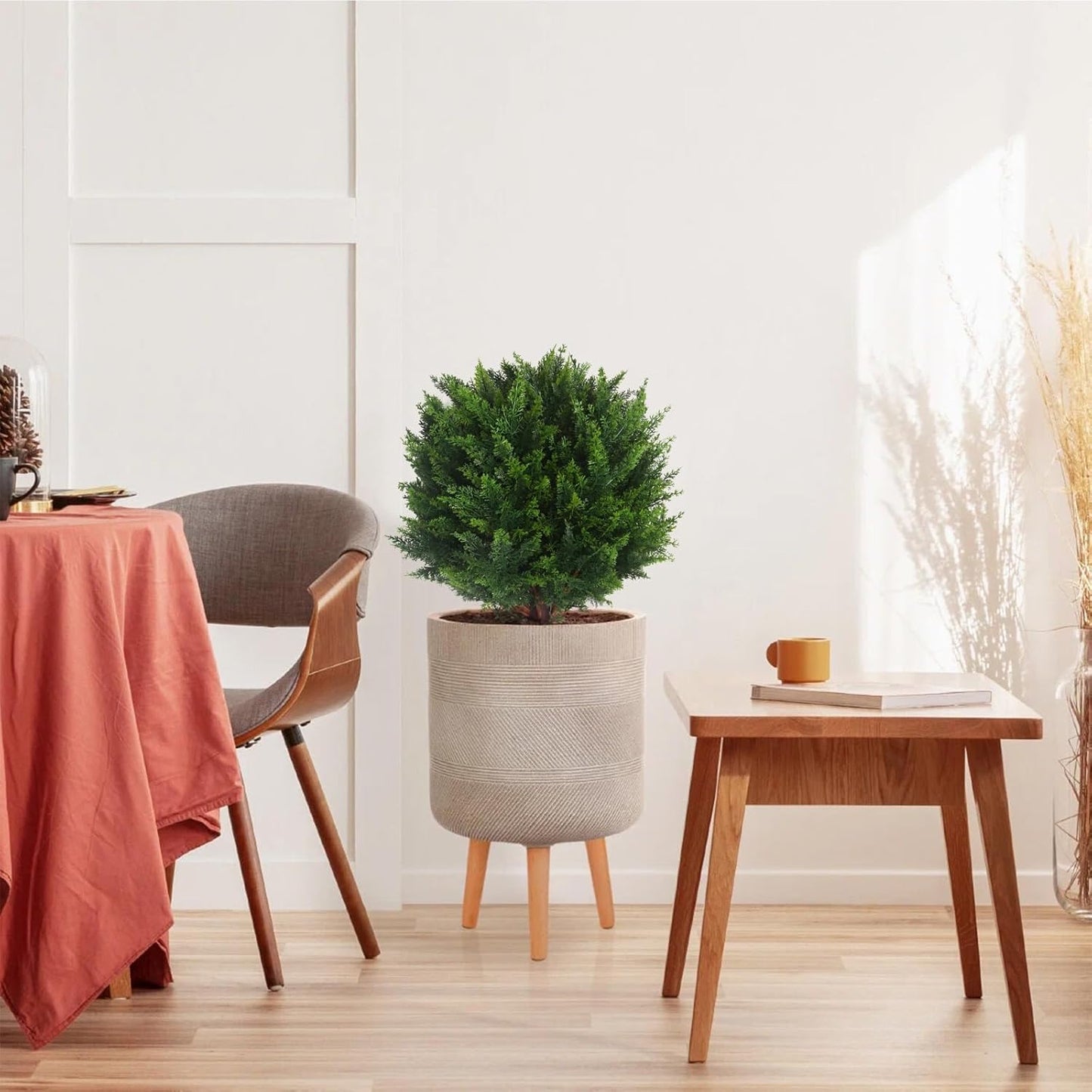 22''T Artificial Cedar Topiary Ball Tree 2 Pack, Outdoors Artificial Shrubs Faux Plants Uv Rated Perfect for Outdoor, Indoor - Easy to Install.