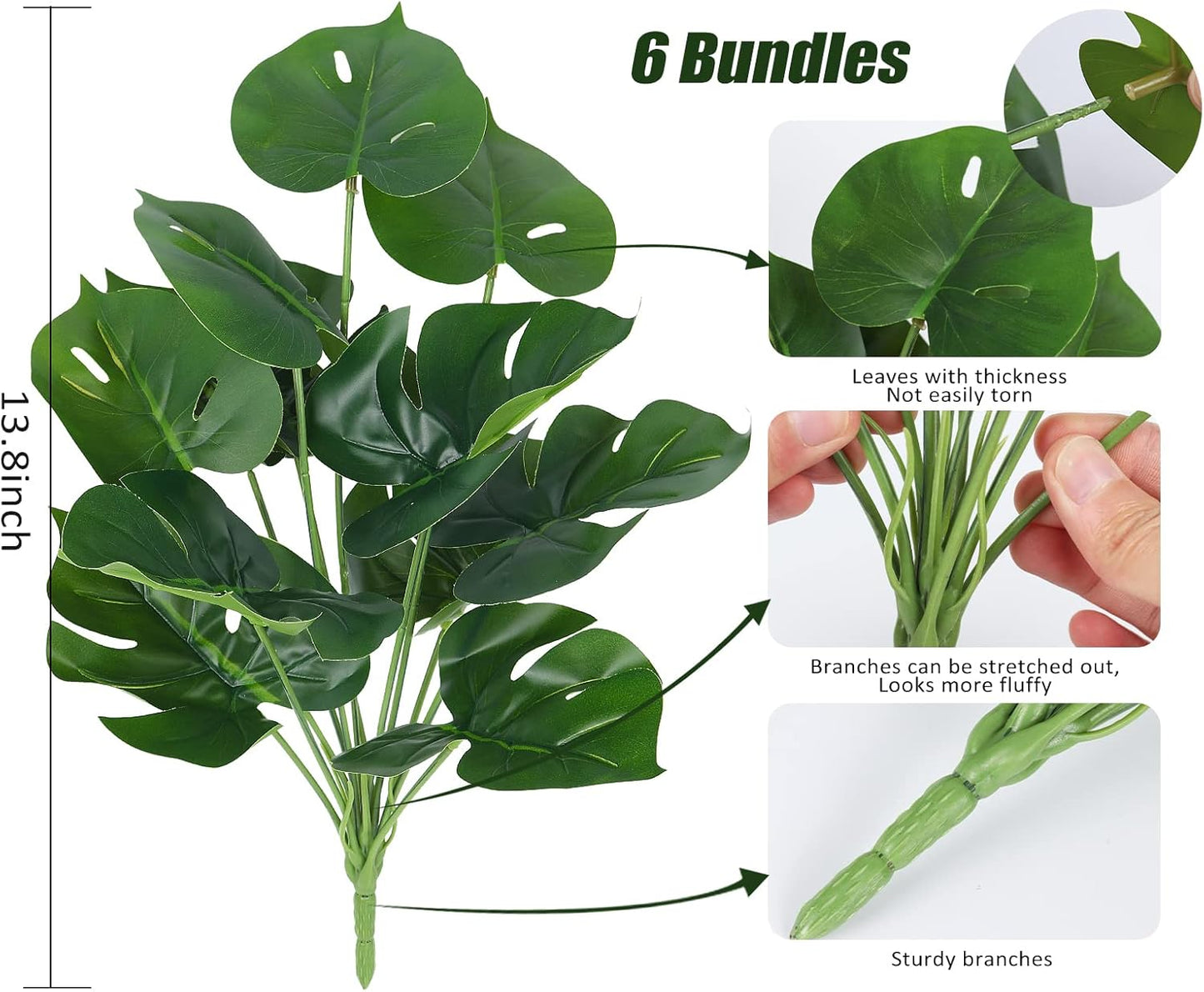 RECUTMS 6 Bundles Fake Plants Artificial Tropical Palm Leaves Tree Faux Monstera Shrubs Green Plant Turtle Leaf Stems UV Resistant Greenery Indoor Outdoor Home Garden Office Bouquet Filler Decor