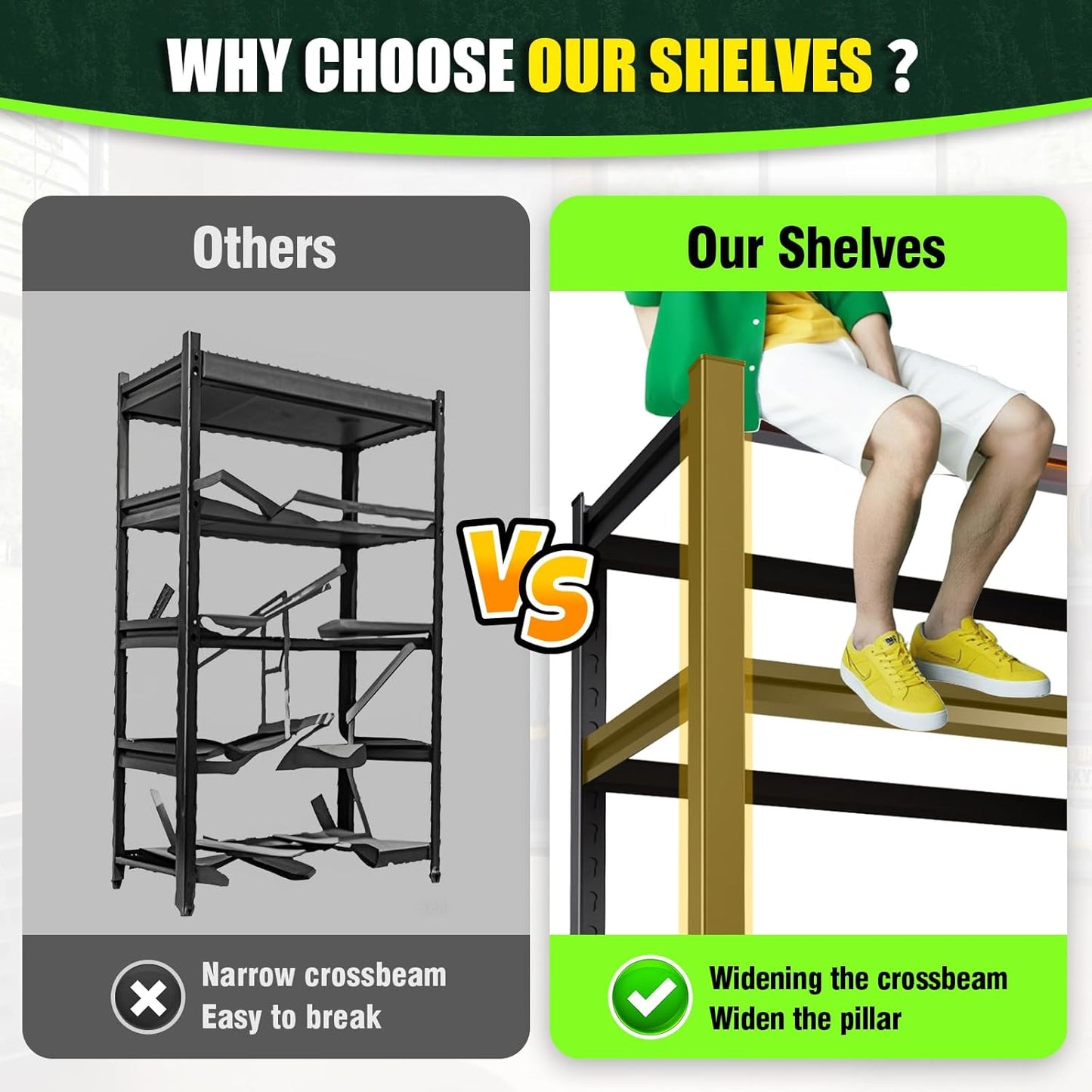 59''W Storage Shelves,5 Tier Garage Shelving 3500LBS Heavy Duty,Metal Shelves Adjustable Industrial Shelving Units,Rustproof Shelf Rack for Garage 72''H*59''W*19.7''D，2 Pack