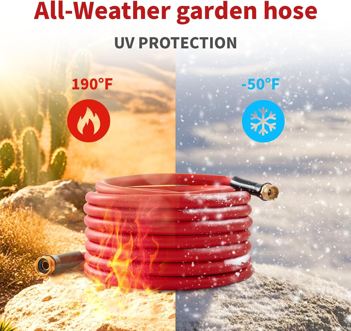 Garden Hose 20ft x 3/4” Hot Water Hose, Heavy Duty -50°F to 190°F,Burst 600Psi Flexible Upgraded Rubber Hoses,3/4” Solid Fittings for All-weather Outdoor Lawn & Garden