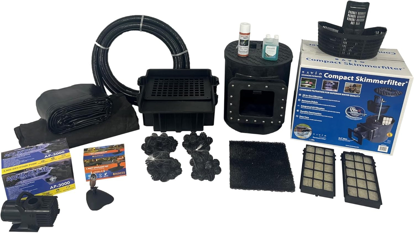 HALF OFF PONDS Savio Select 3,000 GPH Submersible Pump Pond Kit with 20' x 25' PVC Plastic Pond Liner for Water Garden & Koi Pond