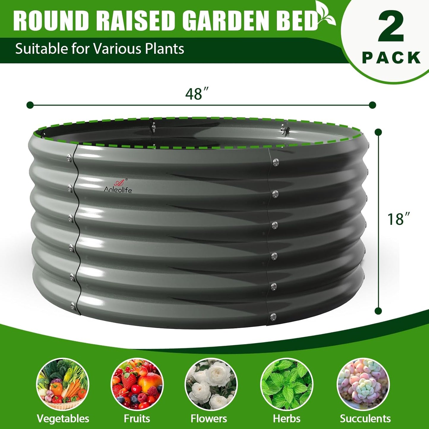 A ANLEOLIFE 8-Pack 4X4X1.5ft & 74x74x18in Deep Root Galvanized Raised Garden Beds Outdoor for Planting Vegetables Flowers Herb, Quartz Grey