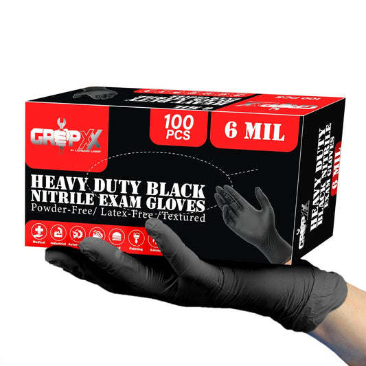 Heavy Duty 6 Mil Black Nitrile Gloves - Disposable, Latex & Powder Free | Mechanic, Food Prep & Tattoo | Rubber Gloves for Cooking, Cleaning & Household | Pack of (200)