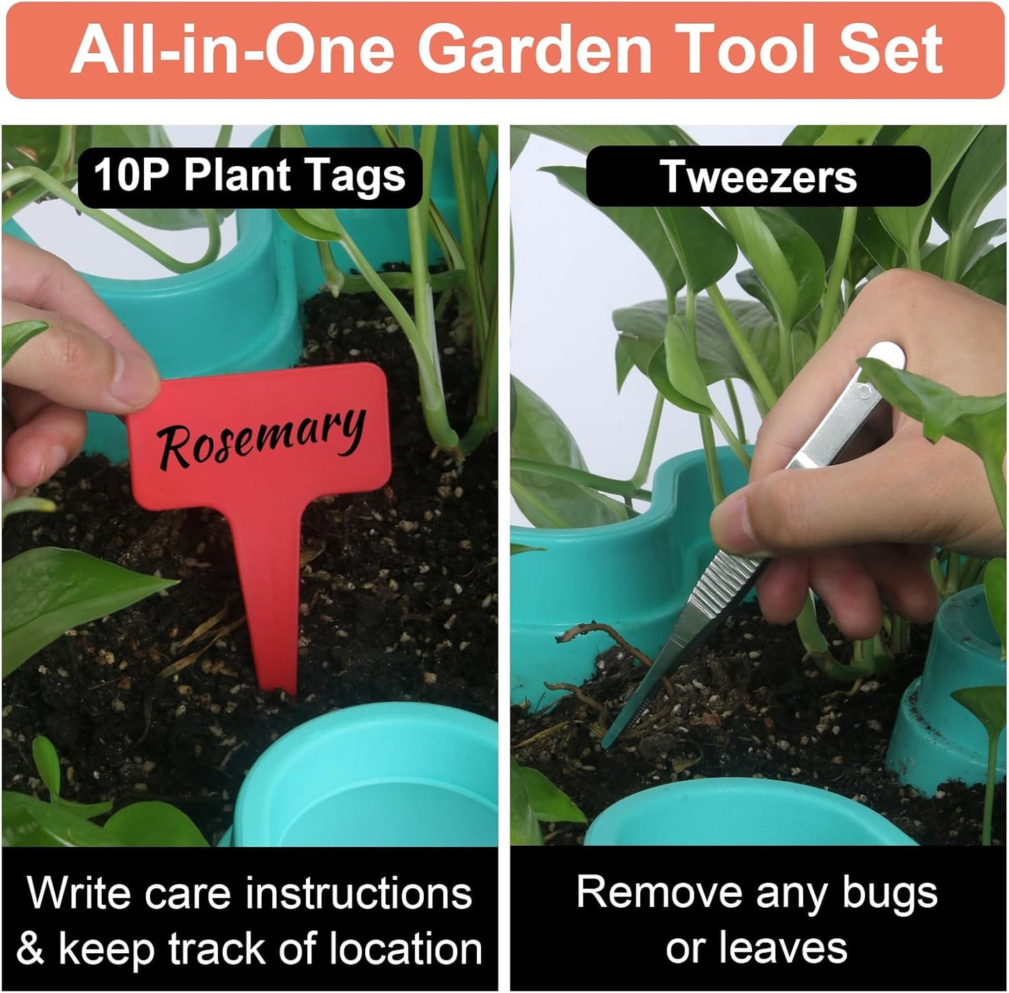 DUNCHATY Stackable Vertical Garden Planter with Tool Set, Self Watering 7 Tier Herb Planter for Indoor/Outdoor Growing, Teal