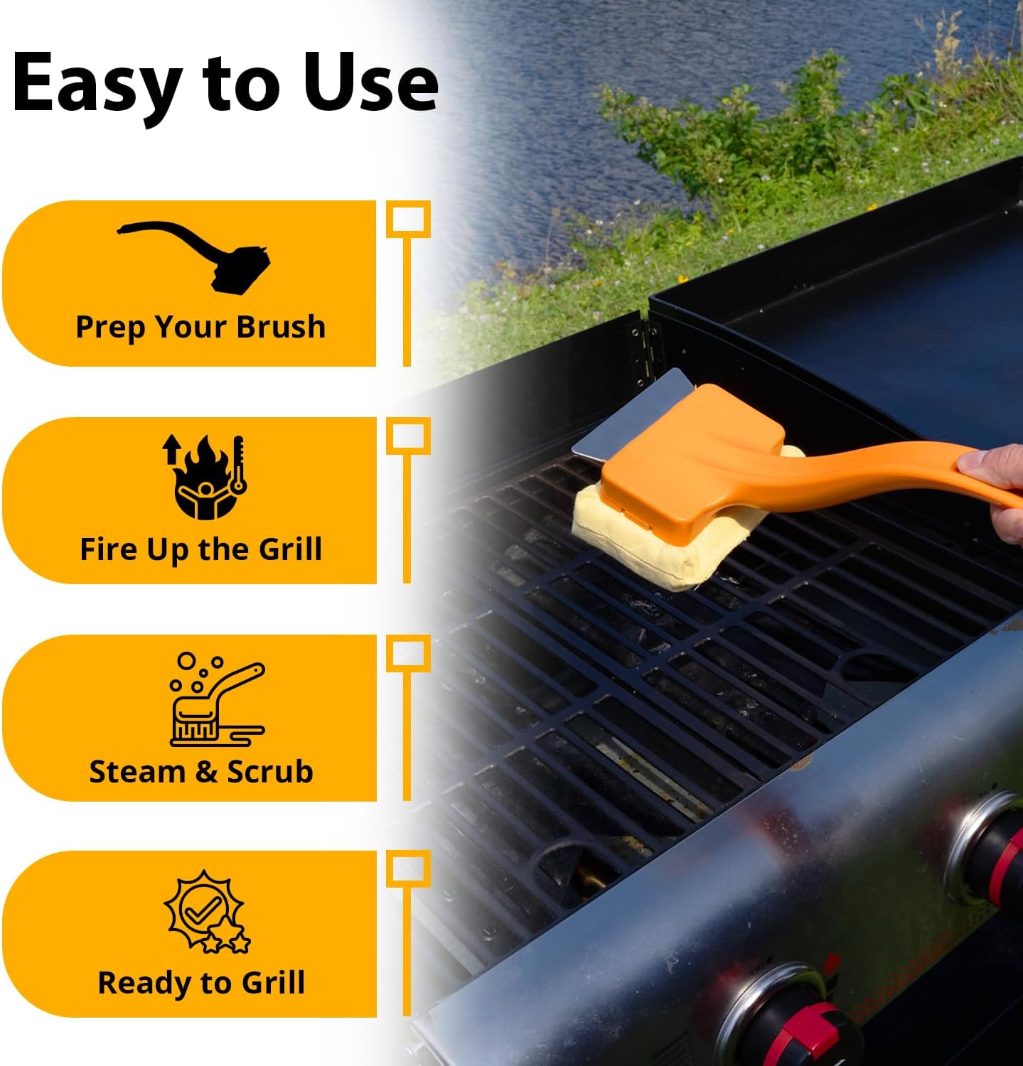 Grill Rescue BBQ Replaceable Scraper Cleaning Head - Bristle Free, Safe for Stainless Steel & Cast Iron Grates - Premium Aramid Fiber, Dishwasher Safe, Built-in Bottle Opener (Better Brush)