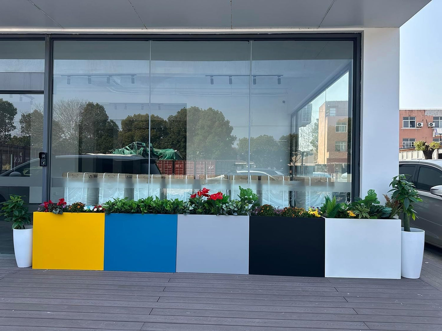 38" L x 13" W x 30" H Metal Tall Rectangular Planter - Large Planter Box for Outdoor Patio/Porch Modern Design for Plants, Flowers, Garden,Spliced Flower Pot (Black)