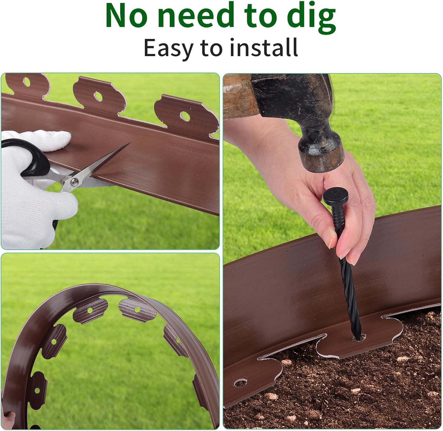 4 in x 25 Ft Garden Landscape Edging, No Dig Garden Edging Border Kit with 46 Pcs Spikes for Flower Bed Lawn Yard Grass Brown