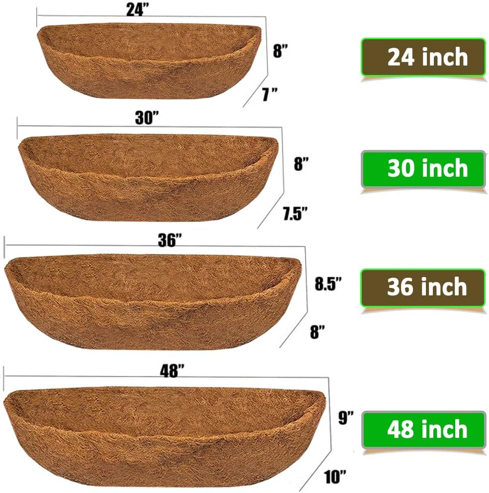 EROCK 2PCS Coco Liner Trough Coco Liner for Planters, 24/30/36/48 inch Half Moon Shape Trough Coco Coir Coconut Fiber Replacement Liner for Window Box, Wall Trough Planter (36inch-2pcs)