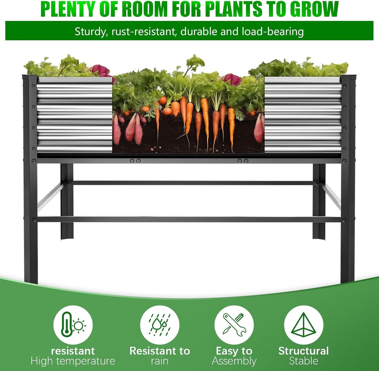 Doniks Raised Garden Bed with Legs, 48×48×32in Large Outdoor Metal Galvanized Garden Planting Box,1000lb Capacity for Vegetables Lawn Green Flowers, Fruits, Terrace