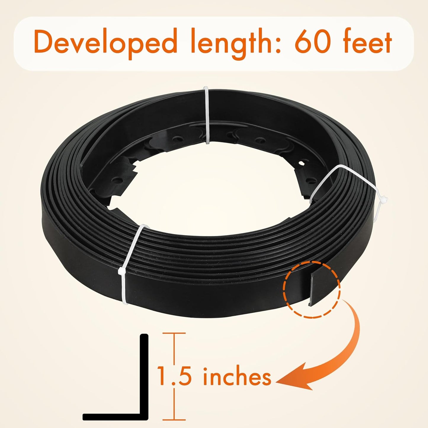 Gardzen 1.5" x 60' Landscape Edging Kit, Garden Edging Coil Comes with 60 Pcs Spikes, No Dig Lawn Border Design