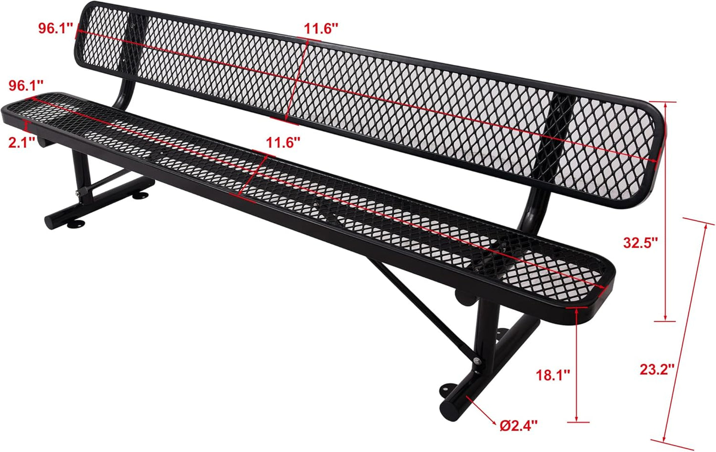 4/6/8 Feet Park Bench for Outside Heavy Duty Metal, Garden Benches Outdoor Bench with Backrest & Portable Frame, for Shopping Malls Stores Parks Patios Decks, Black