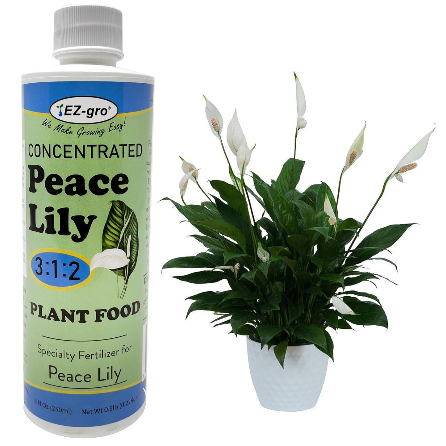EZ-GRO Peace Lily Fertilizer for Indoor Plants - Concentrated Liquid Plant Food with The Ratio of 3 1 2 NPK Fertilizer | Perfect for Indoor Plant Food, 8 Fl.Oz (250 ml)