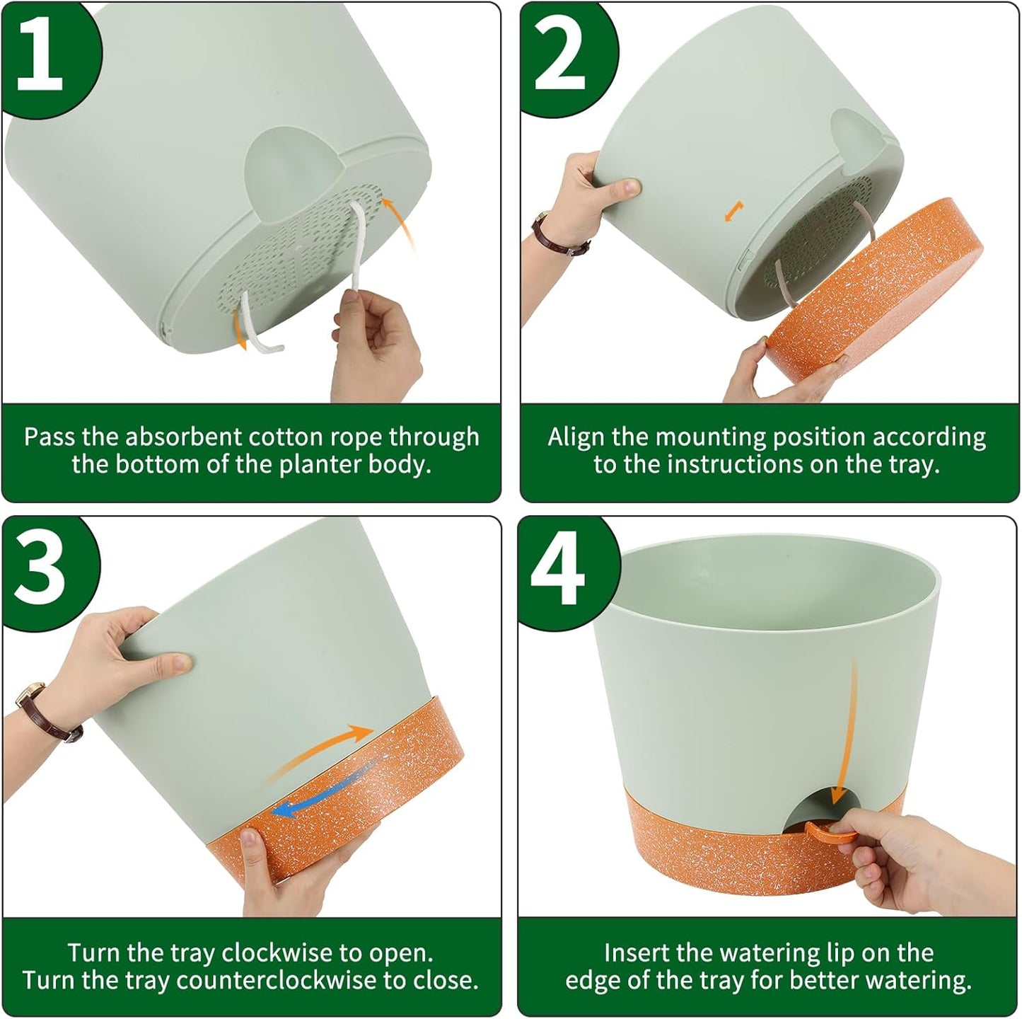 GARDIFE 12 inch Plant Pots, planters, Self Watering Pots, 2 Pack Large Plastic Flower pots with Deep Reservior and High Drainage Holes for Indoor Outdoor Plants and Flowers, Green