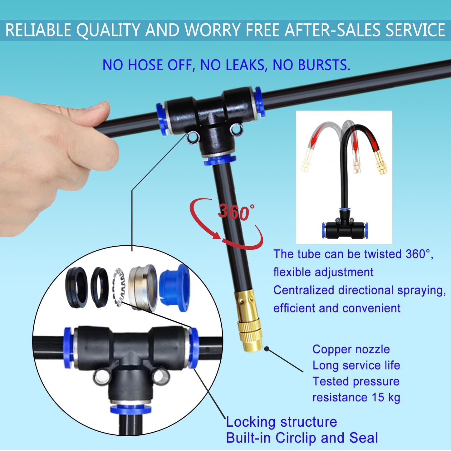 49.21Ft Greenhouse Drip Irrigation Kit Automatic Irrigation System 360°Adjustable 15 Brass Spray Nozzles 8mm Irrigation Tubing Hose Patio Misting Plant Watering with Blank Distribution Tubing Hose