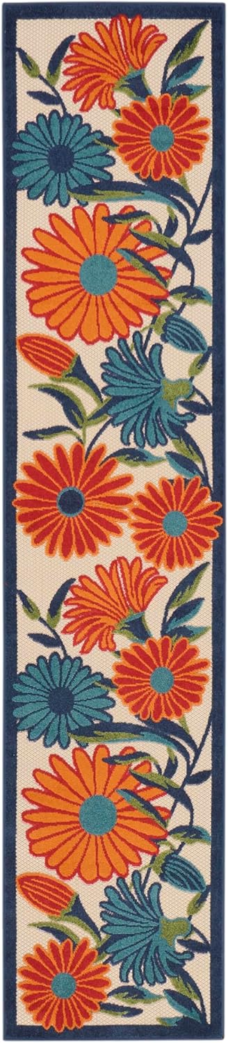 Nourison Home Aloha Outdoor Multicolor 2'3" x 10' Area Rug, Easy Cleaning, Non Shedding, Bed Room, Living Room, Dining Room, Deck, Backyard, Patio (2x10)