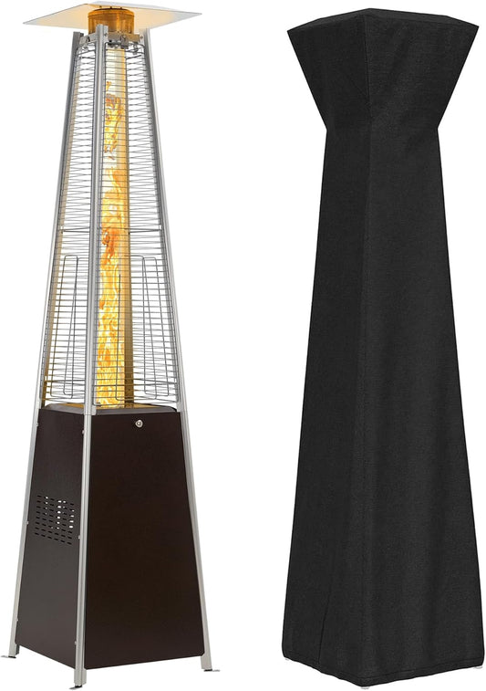 FOOWIN Patio Heater,48,000 BTU Outdoor Patio Heater with Wheels,Propane Patio Heater w/Waterproof Cover & Gloves,Quartz Glass Tube Pyramid Patio Heater for Outdoor Use,Party,Backyard,Garden,Bronze