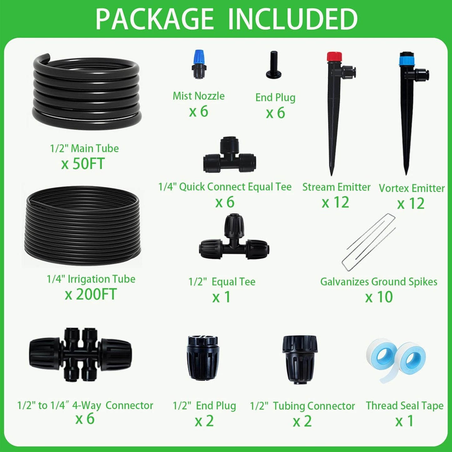 250ft Drip Irrigation Kit, Quick-Connect Plant Watering System for Greenhouse, Automatic Sprinkler System for Yard,Garden Watering Misting with Irrigation Tubing Adjustable Emitter Ground Stake