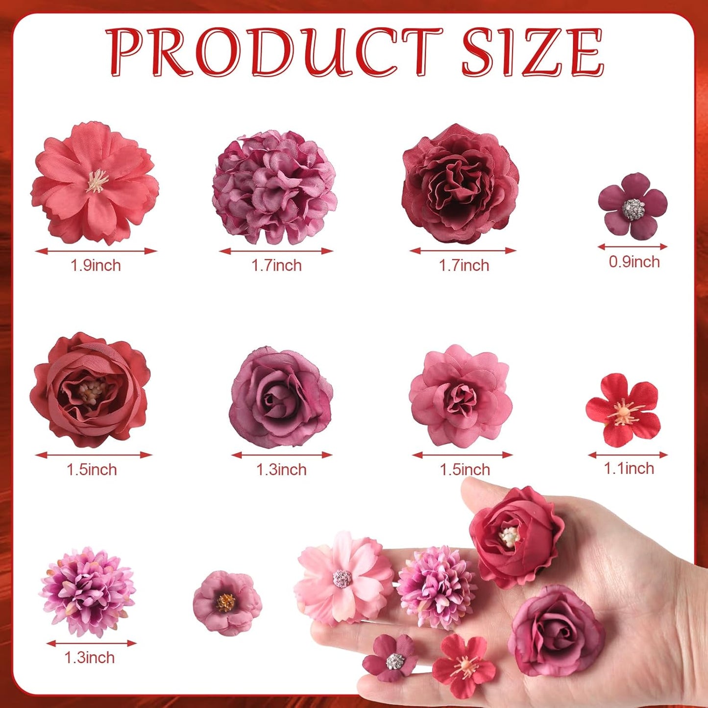 Faux Flower Heads Mini Red Artificial Flower Heads Fake Peony Daisy Rose Flowers Multicolor Small Silk Daisy Flower Heads for Craft Garland Wedding Party DIY Home Decoration,2-4 cm