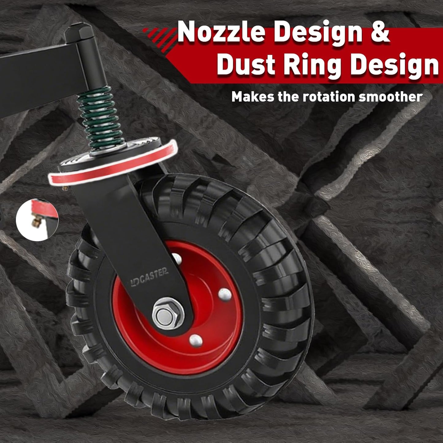 Heavy Duty Gate Wheel, 8" Double-Welded,600lb Capacity for Metal Tube & Wooden Gates, 360° Swivel Spring-Loaded Caster with 2 Installation Kits