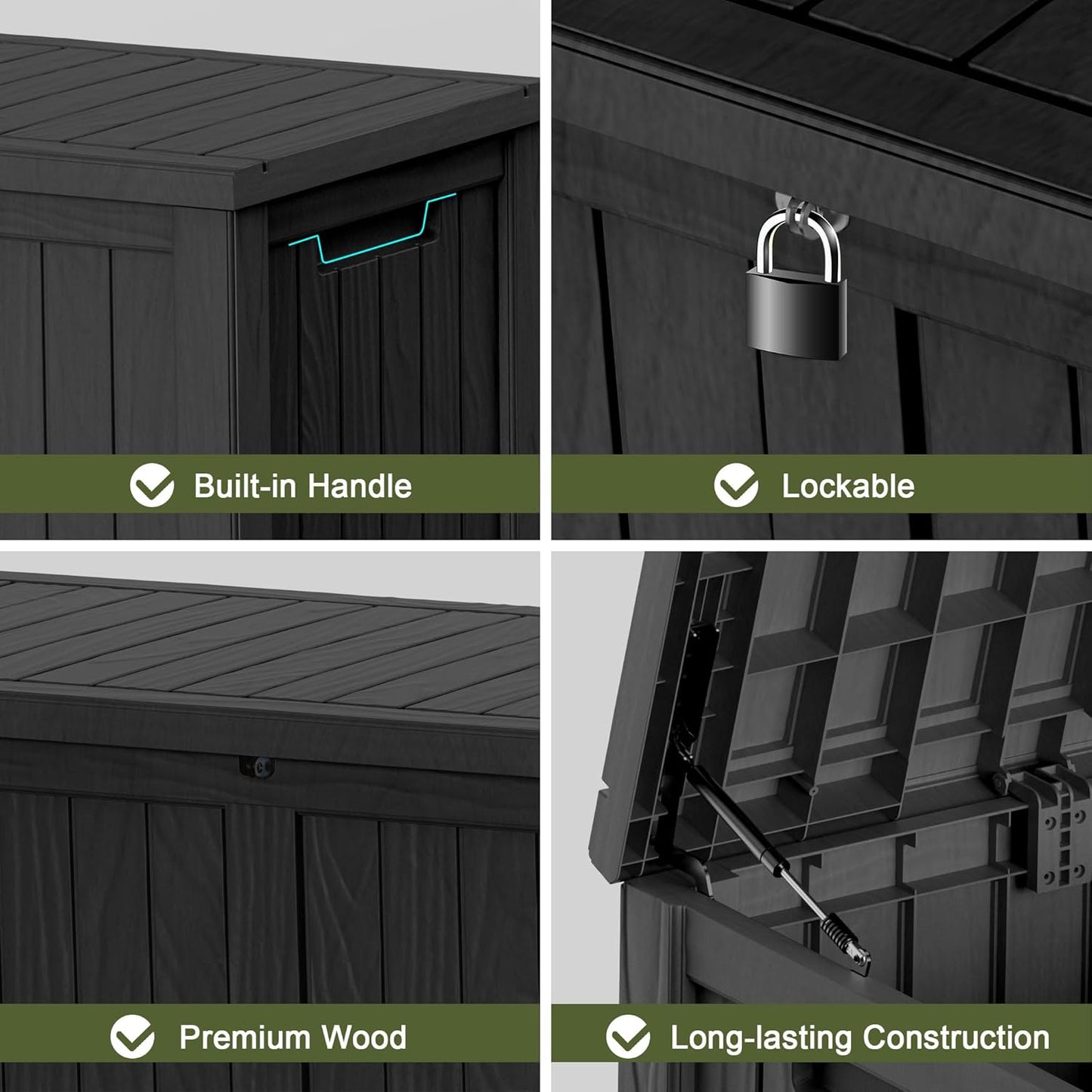 120 Gallon Waterproof Outdoor Storage Box,Resin Deck Box,Lockable Outside Storage Box Container for Patio Furniure,Garden,Tools (120 Gallon,Black)