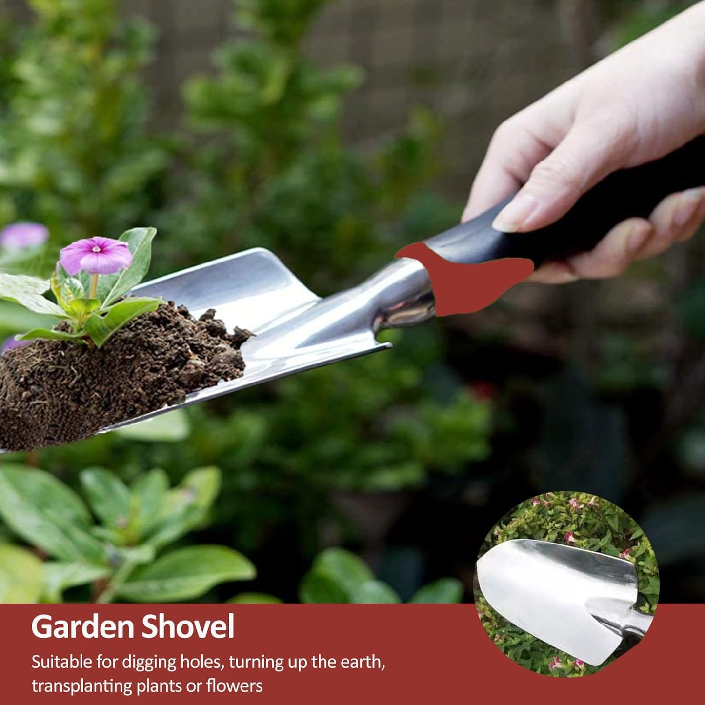 Garden Tool Set, 3 Piece Gardening Tools Includes Garden Trowel, Transplant Trowel and Hand Rake with Non-Slip Ergonomic Handle, Heavy Duty Garden Kit for Planting, Garden Gifts Red