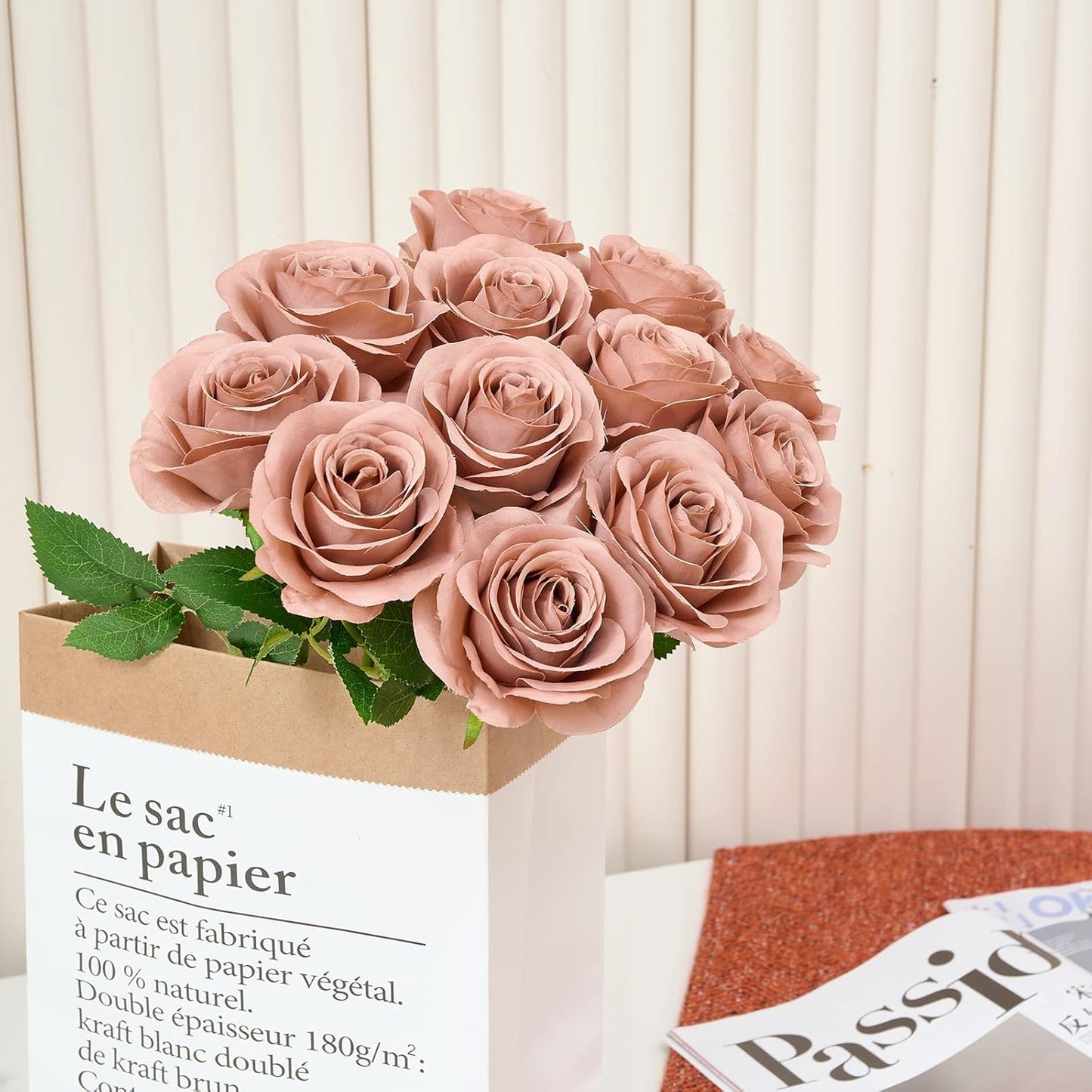 12Pcs Artificial Silk Flowers Fake Roses Flowers with Long Stems for Home Decor Wedding Baby Shower Party Centerpieces Decorations (Dusty Rose)