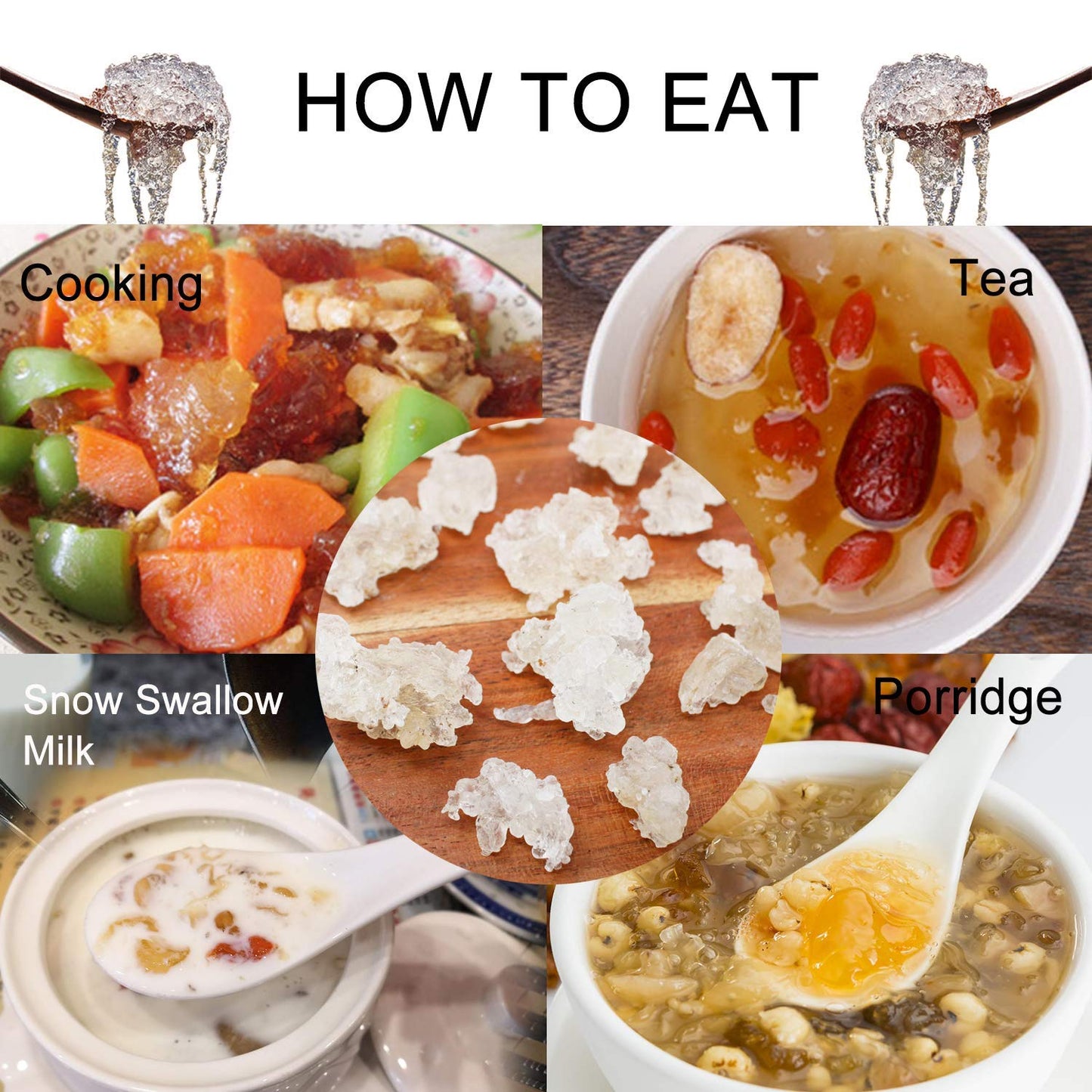 DABC OAK LAND Wild Peach Gum, Snow Swallow, Snow Lotus Seed (Saponified Rice) Beauty, Detox and Dampness Set, 100% Natural Boosting for Skin & Health, Food Additives Free 1LB each bag, total 3LB