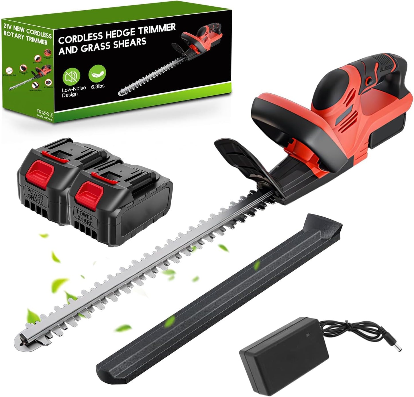 ALSO GO 22’’ Cordless Hedge Trimmer, 21V Electric Shrub Trimmer, Bush Trimmer Cordless with 2 PCS 3.0Ah Rechargeable Battery and Charger, Electric Handheld Bush Clipper for Garden, Lawn