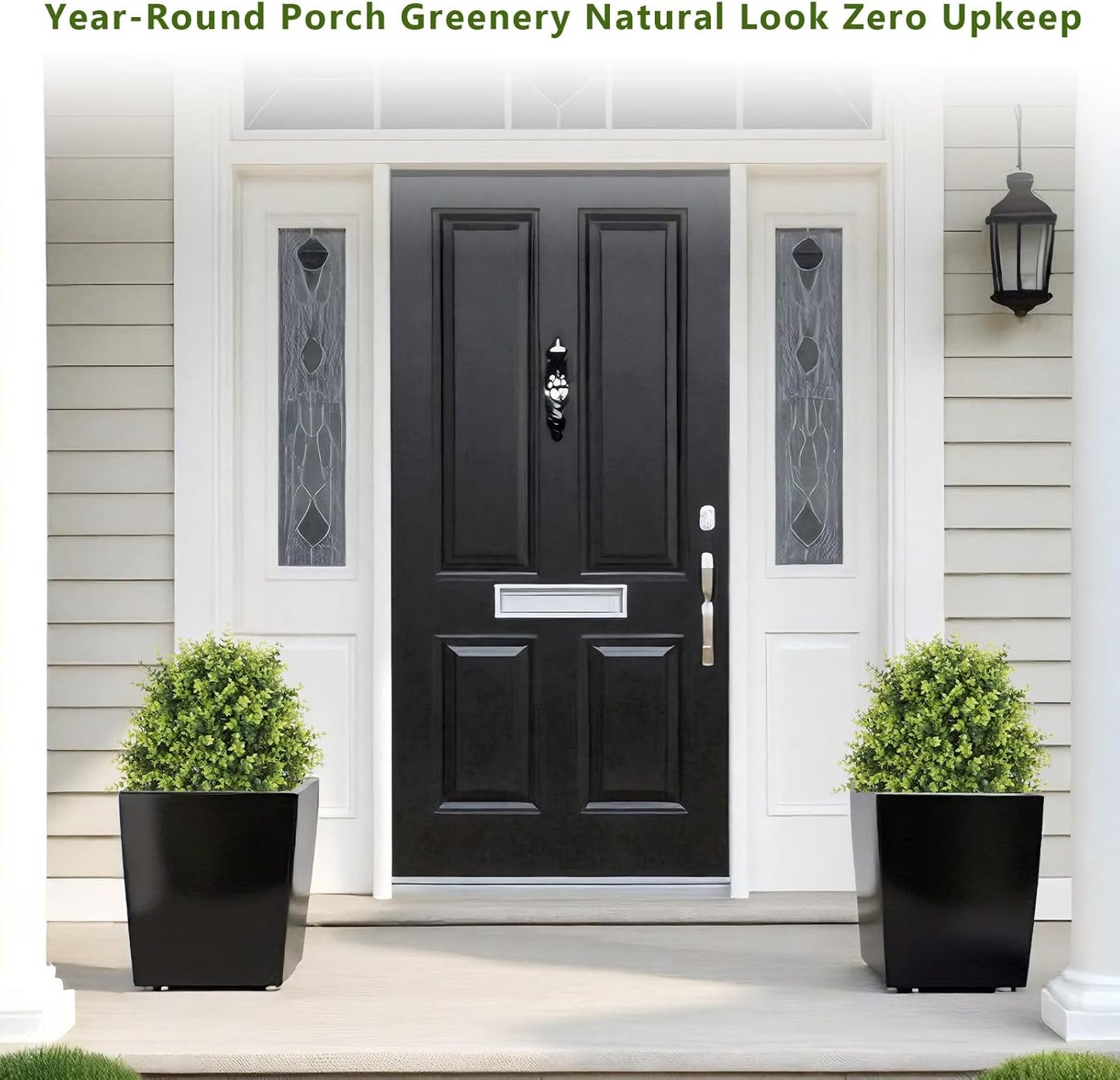 THE BLOOM TIMES 2ft Faux Boxwood Plants Outdoor Set of 2, Topiary Balls Artificial Outside Trees, 24" UV Resistant Fake Greenery Bushes & Shrubs for Front Porch Planter