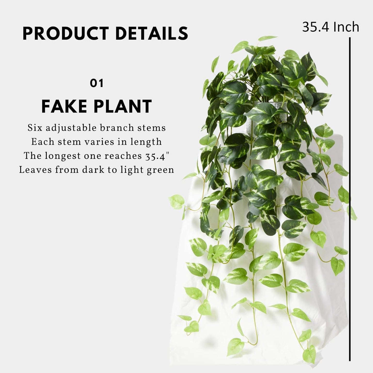 CADNLY Realistic Artificial Plants Indoor in Pot – Green Faux Hanging Plants Artificial Decor Fake Pothos Potted Home Decor Shelves Tabletop Office 1 Pack