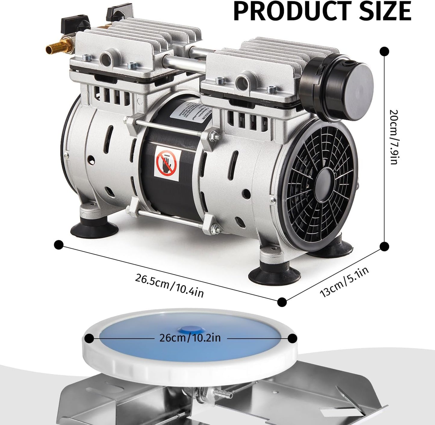 Pond & Lake Aeration System,Pond Aerator Pump,550W Power 5.2CFM for Up to 3 Acre with Timer,3/4 HP Compressor (2 Diffusers, 1)