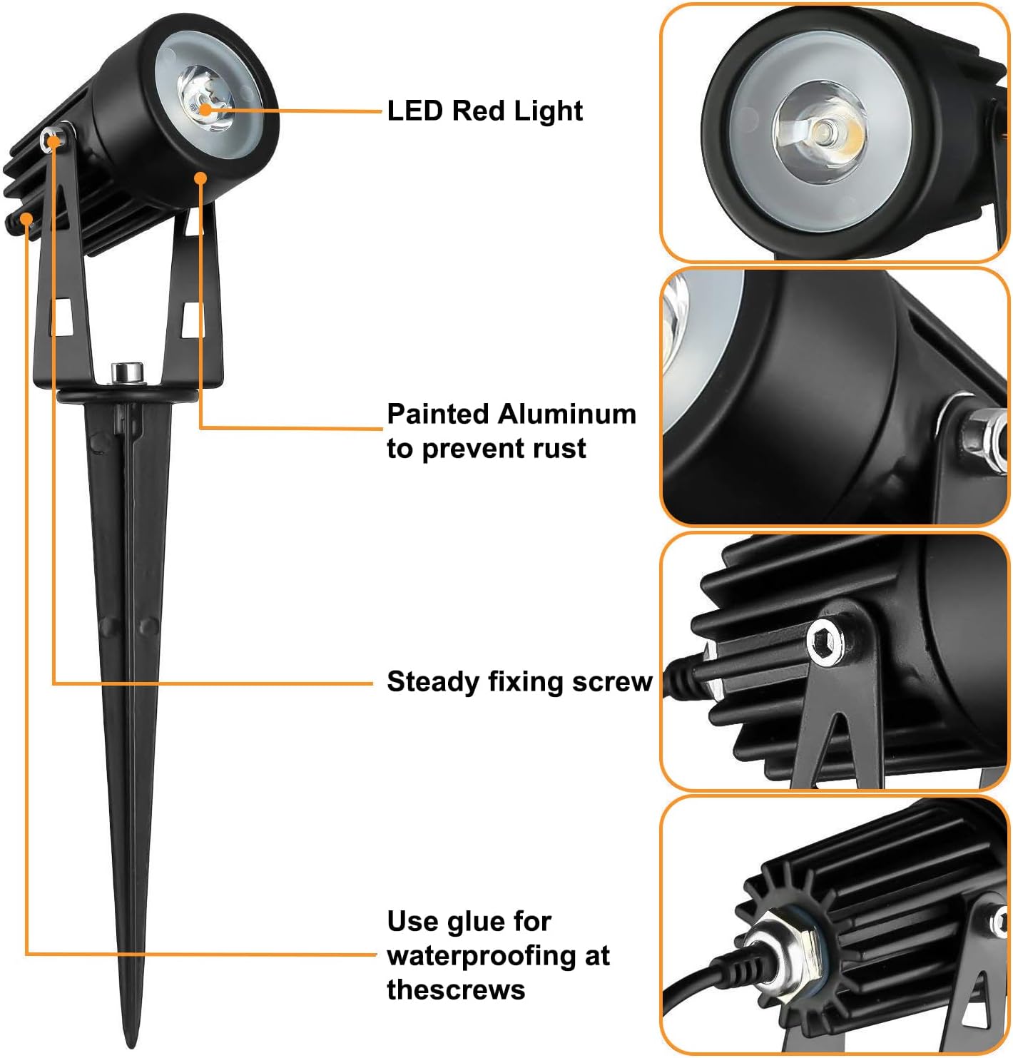 DLLT LED Solar Landscape Spotlights, 2W Solar Spotlights Outdoor IP65 Waterproof, 9.8ft Cable 2-in-1 Solar Powered Lights, Auto On/Off Tree Spot Lights for Yard, Driveway, Walkway, Red Lighting