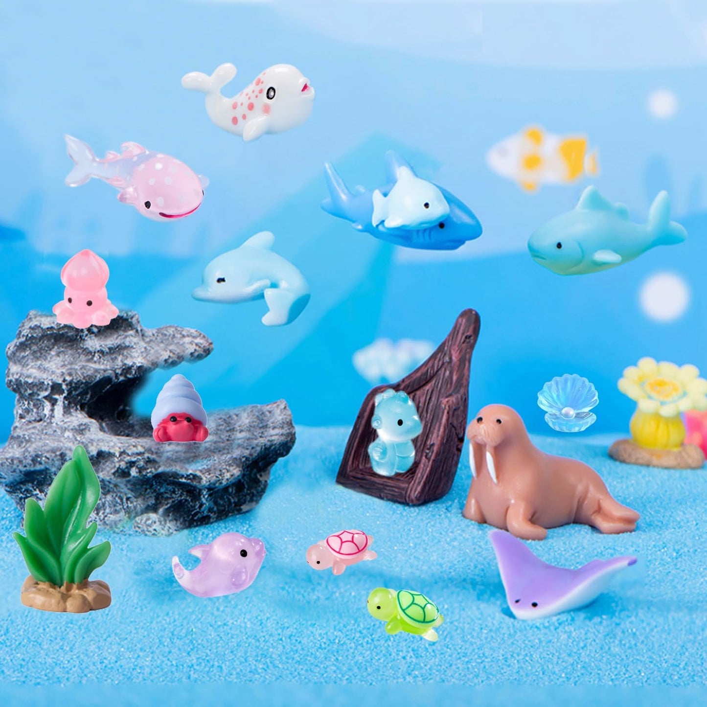 45 Pcs Mini Ocean Resin Animals Marine Tiny Sea Animals Figures Miniature Figurines Micro Aquarium Ornaments Décor for DIY Fish Tank Fairy Garden Dollhouse Accessories