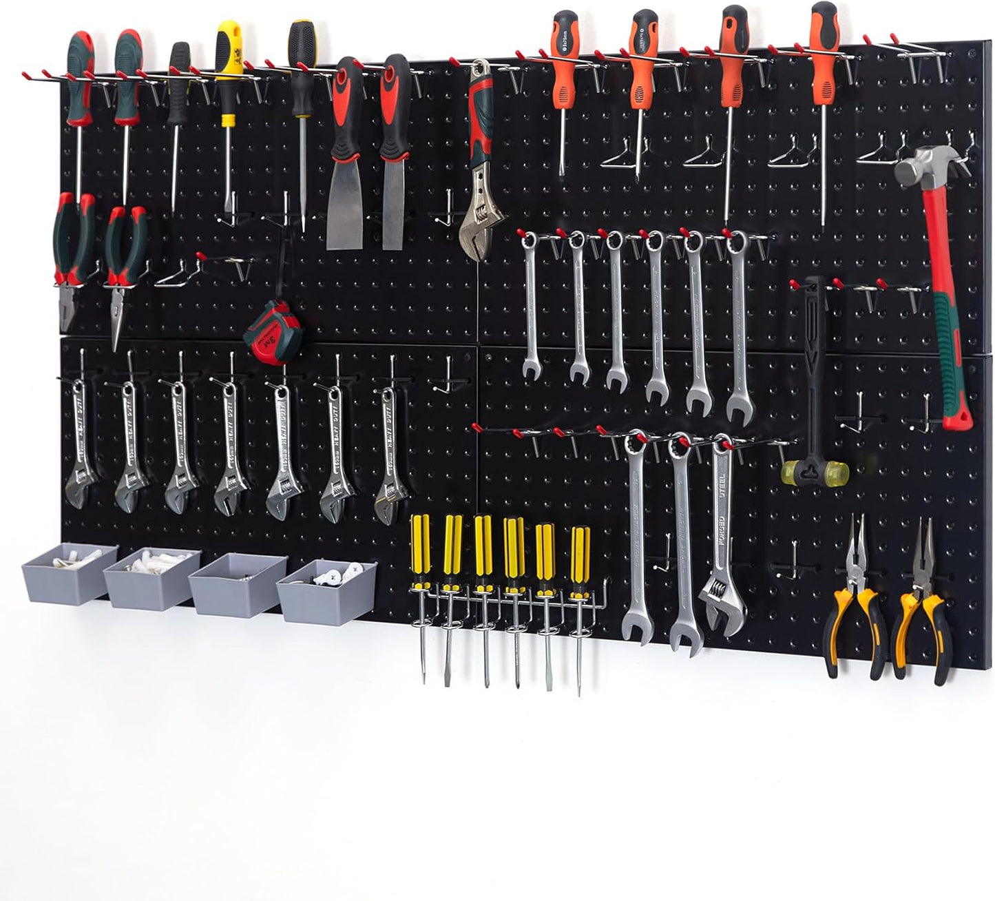 48x24 inch Black Metal Pegboard Kit for Wall Organization with Hooks, Garage Storage Bins, and Utility Tool Board, Efficient Tool Organizer Peg Board