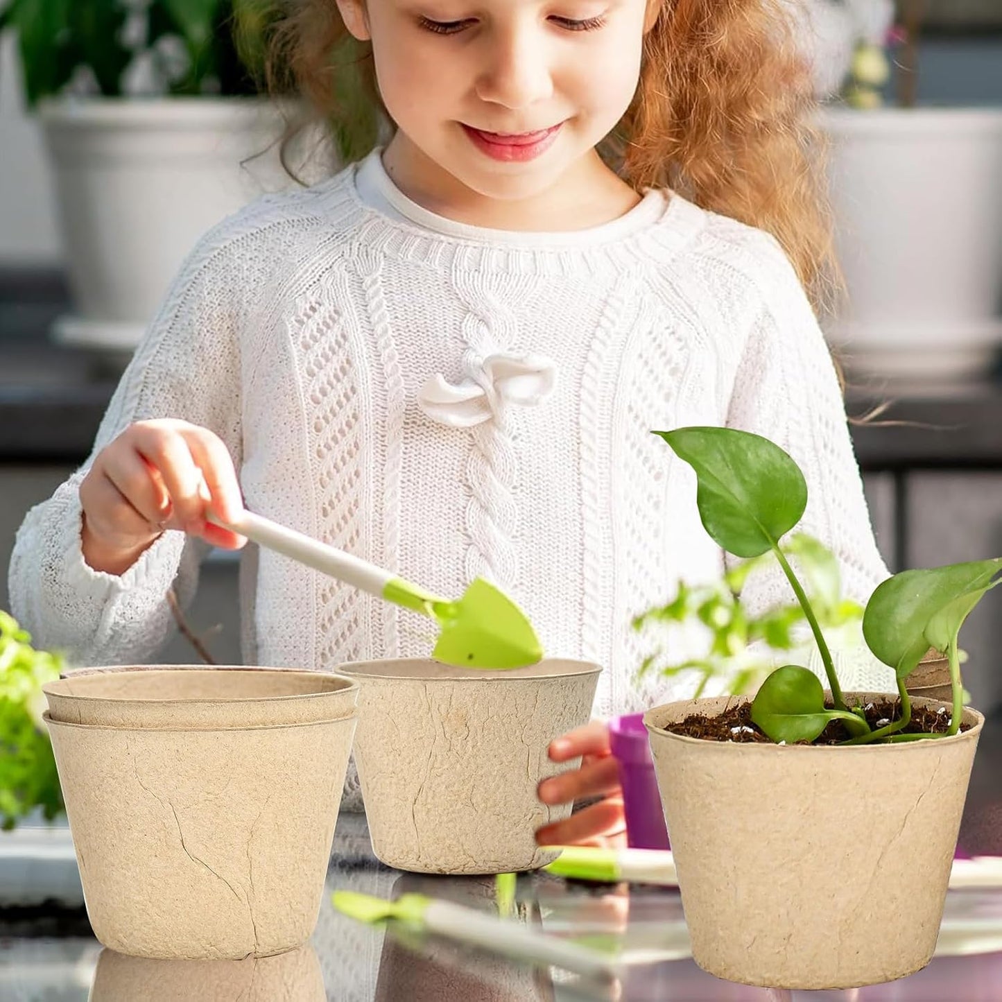 4” Peat Pots with 60Pcs Plant Labels, Biodegradable Pots for Seedlings with Drainage Holes, Garden Plant Nursery Pots Seed Starting Trays