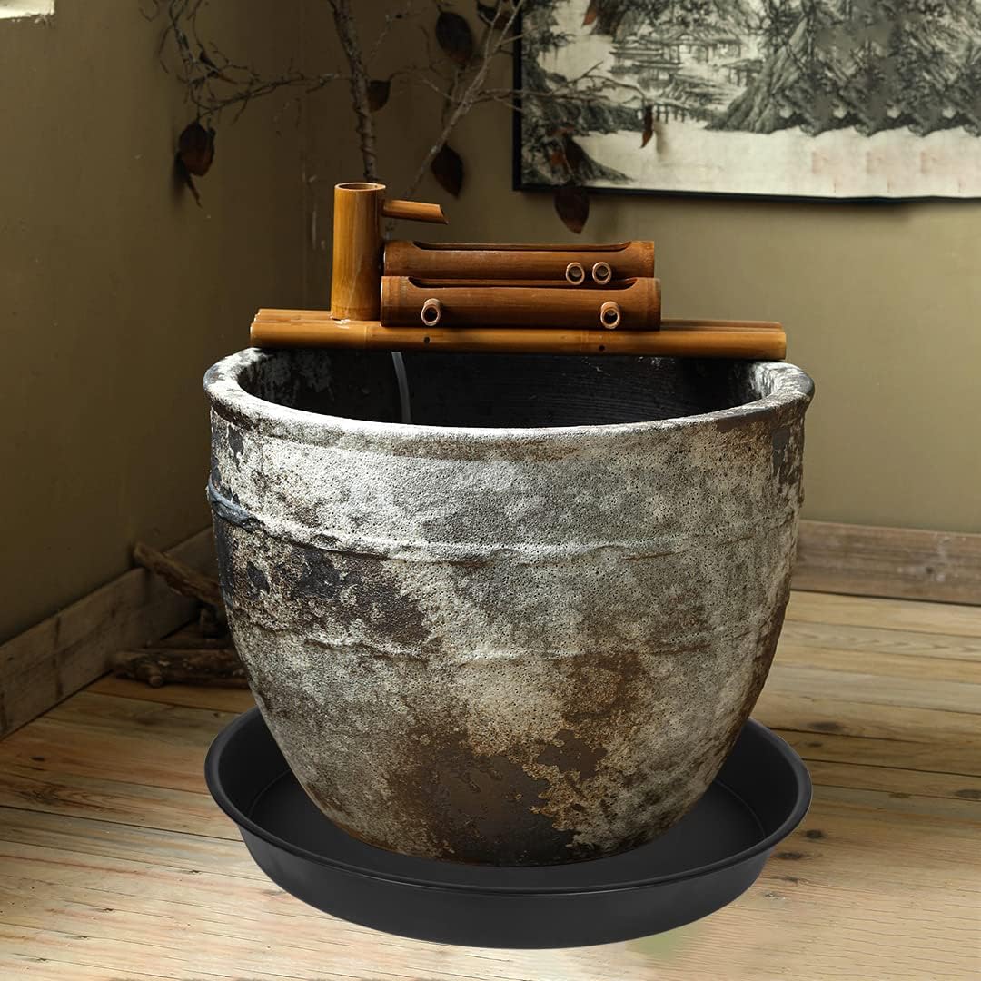 4 Pack of 16 17 inch Plant Saucer (15 inch Base), 2.3" Depth, Heavy Duty Deep Plant Trays for Pots, Plastic Plant Saucers for Indoors, Bird Bath Bowls, Drip Trays for Planter (17", Black)