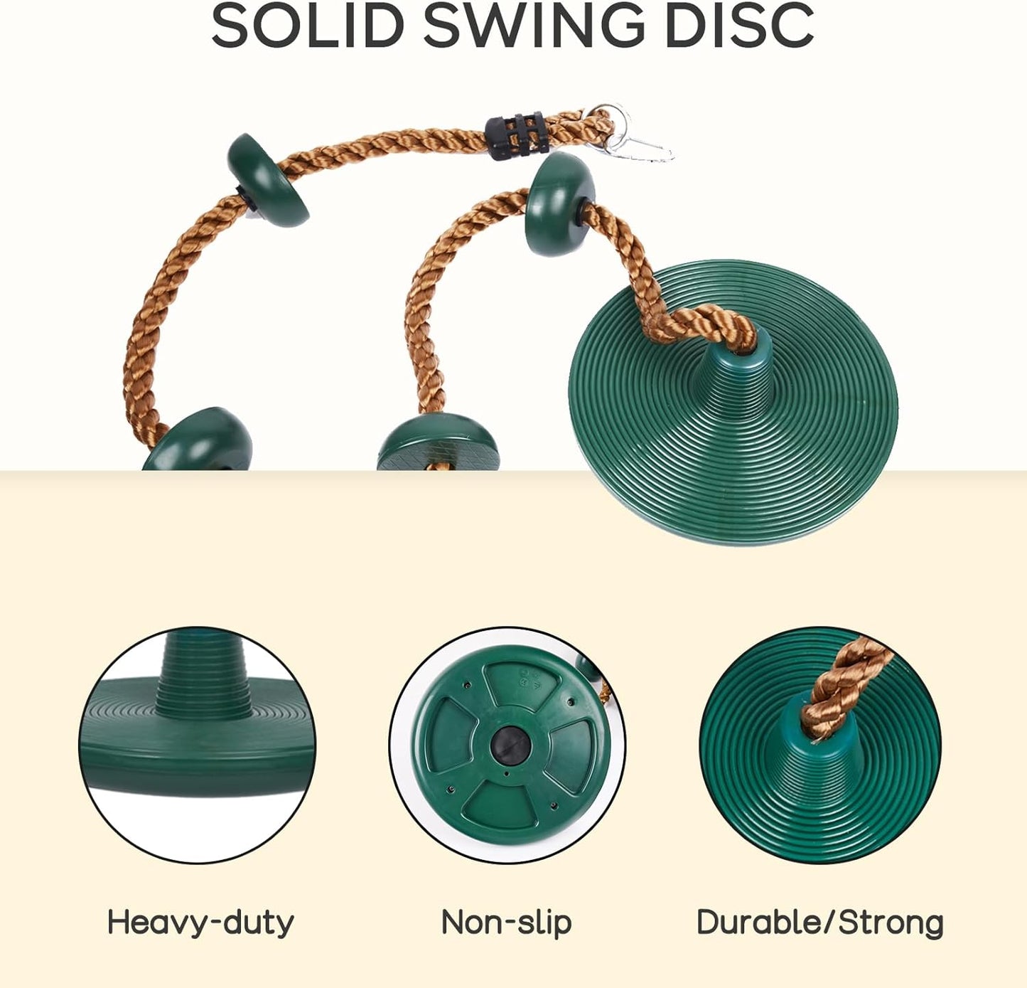 DECORLIFE Tree Swing for Kids, Adjustable Rope Swing Disc Swing for Outside with Platform Carabiners and Strap Outdoor, Playground Accessories, Green