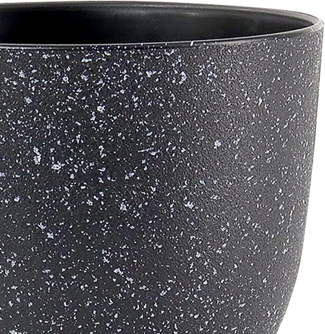 9/8/7.5 inch Plant Pots, Set of 3 Modern Decorative Plastic Planters with Drainage Holes and Saucer for Garden House Plants, Flower Pots for Indoor Outdoor Plants, Speckled Black
