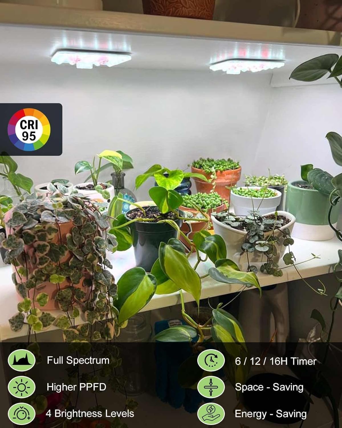 DOMMIA Grow Light,Full Spectrum Plant Light Panel with 6/12/16H Auto On/Off Timer, 4 Dimmable Levels, Suitable for Hydroponics, Seedlings, Succulents, Veg, Flowers & More(No Adapters)