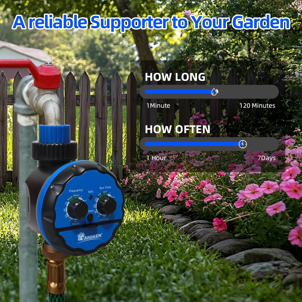 Digital Water Timer, Dual Dial Control, Battery Operated, Black/Blue