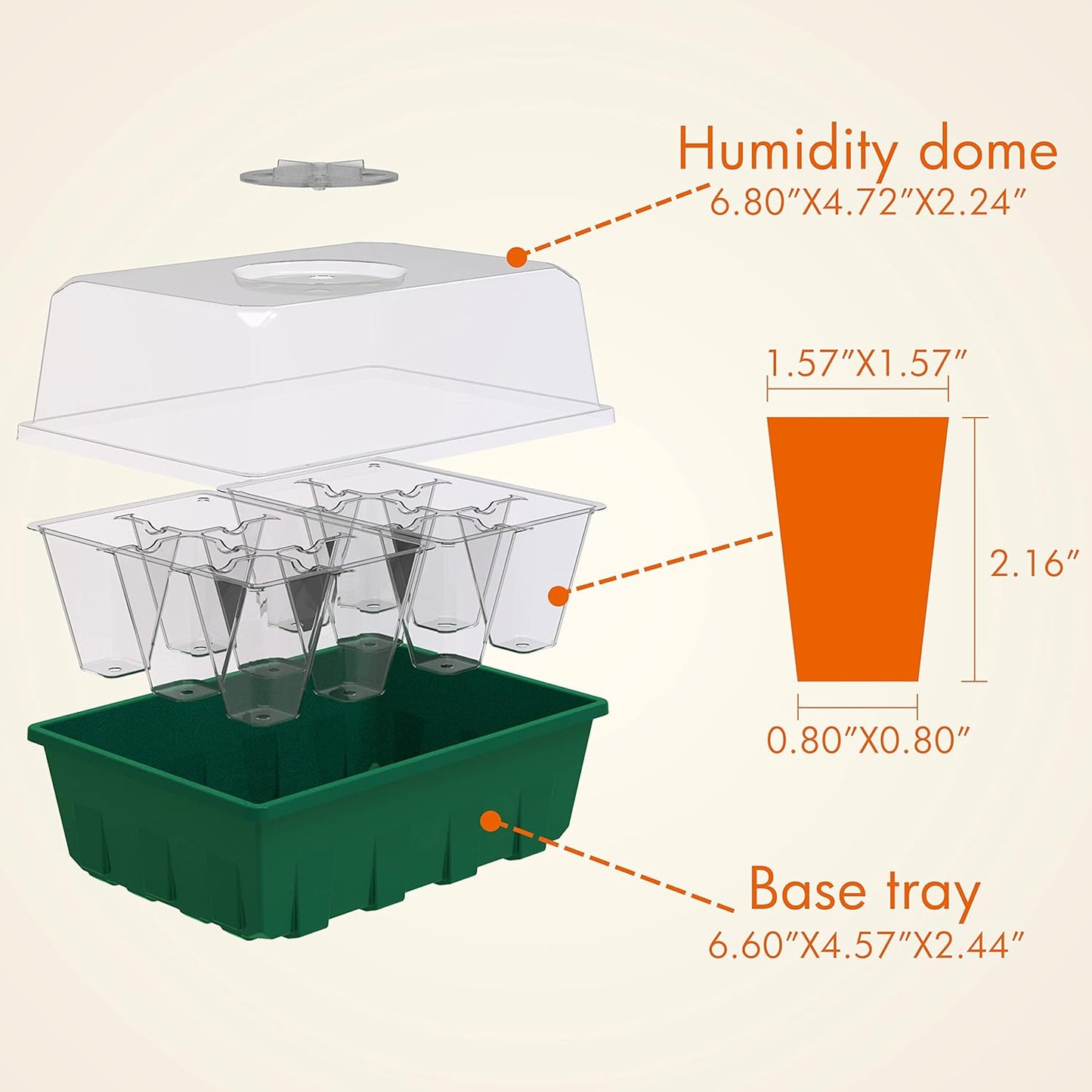 Gardzen 10-Set Garden Propagator Set, Clear Seed Tray Kits with 120-Cell, Seed Starter Trays with Dome and Green Base 6.6" x 4.5" (12-Cell Per Tray)