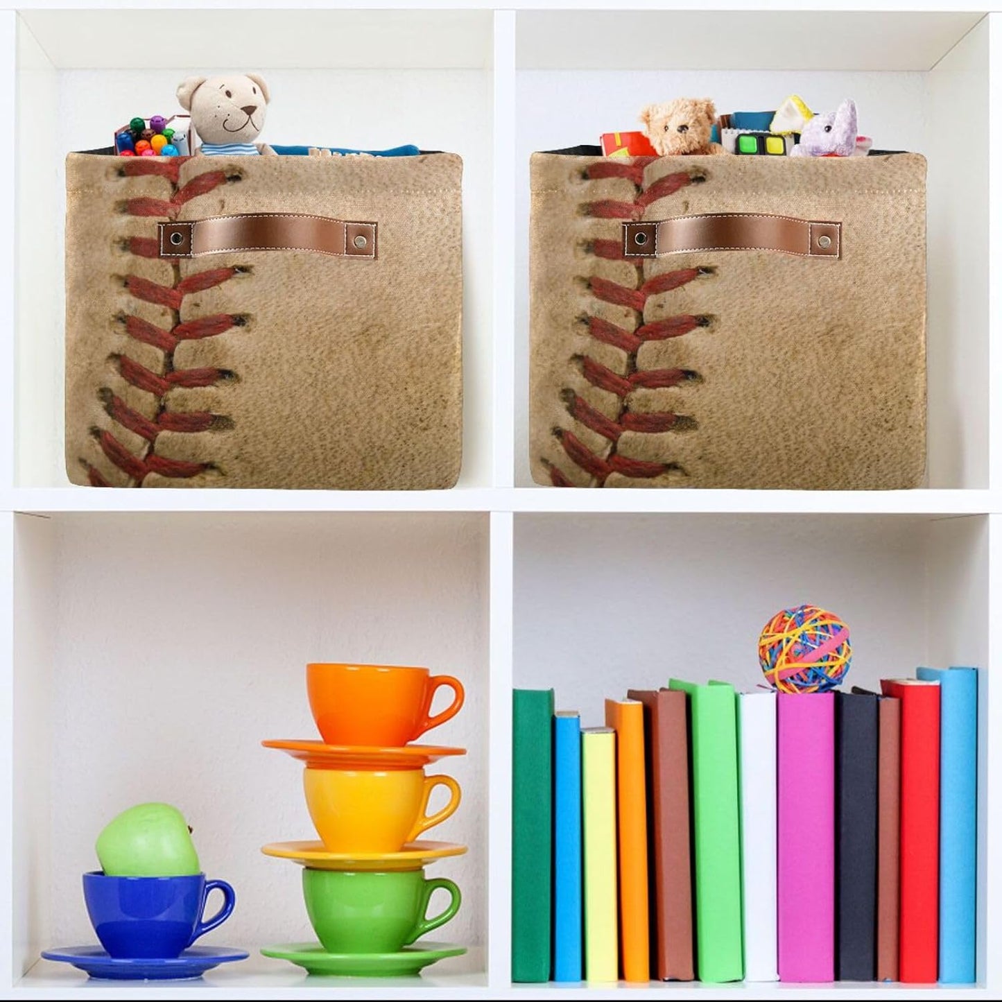 Baseball Rectangular Storage Basket Organizer Bin Shelf Baskets For Home Office Dorm